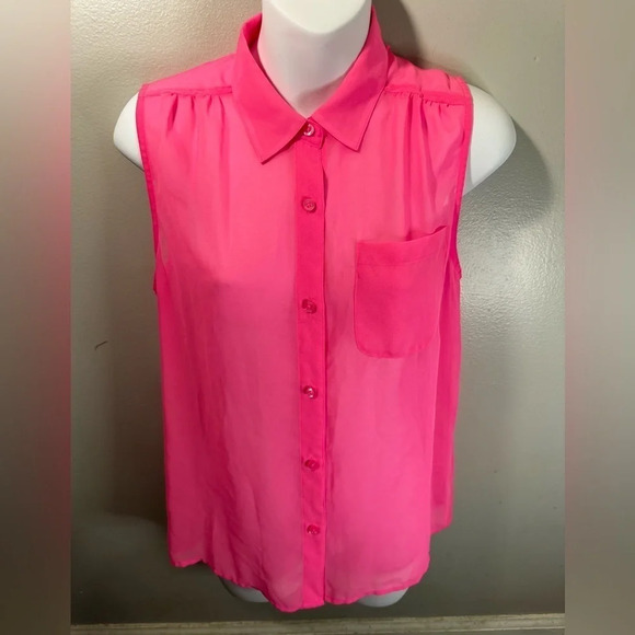 American Eagle pink sheer lightweight collared sleeveless button down shirt - Picture 1 of 5